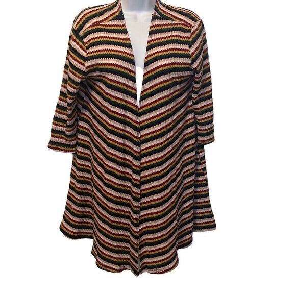 Nix & Nox Colorful Rainbow Striped Crochet Open Cardigan Duster Oversized Large - Picture 1 of 7